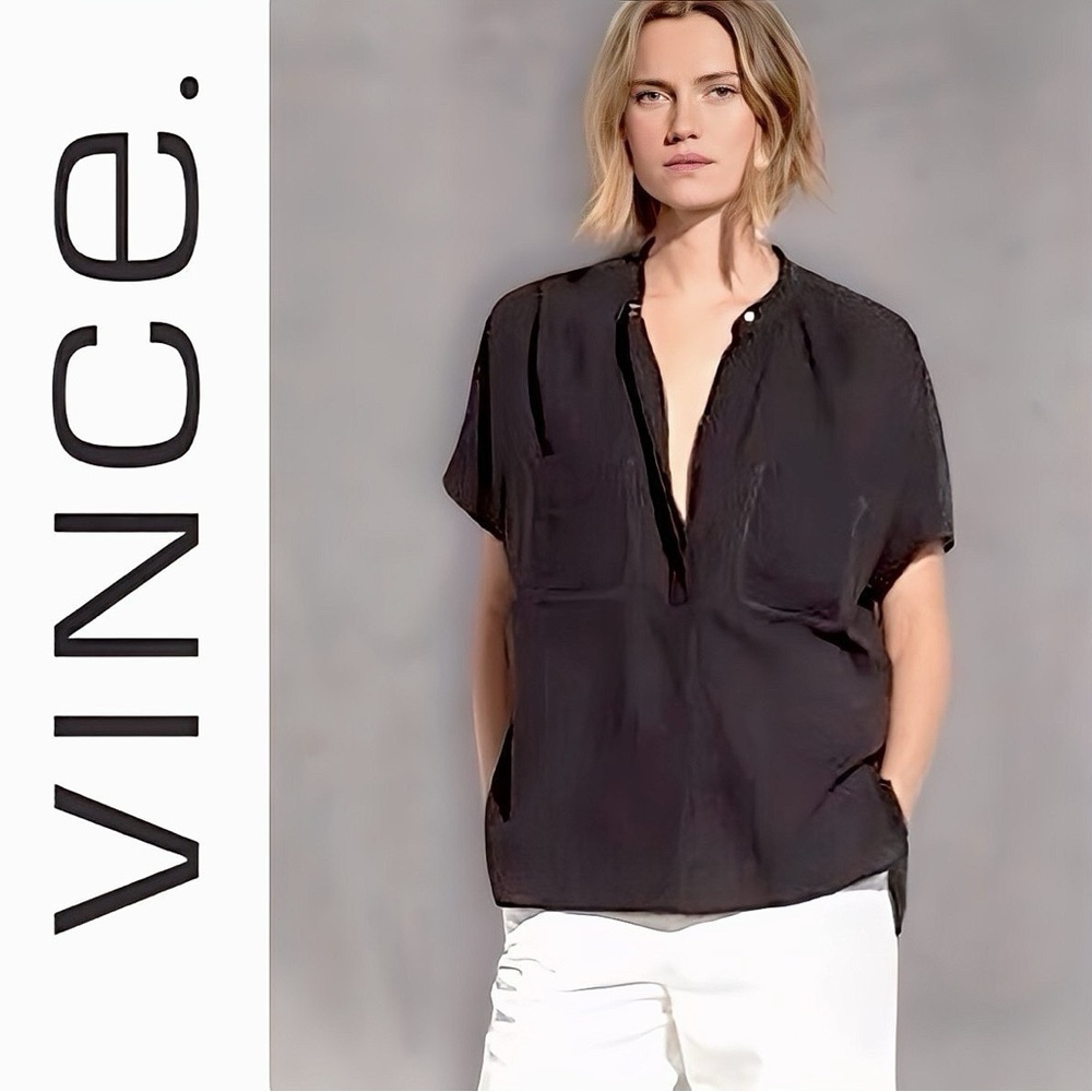 NWT Vince Topstitch Crinkle Cotton Top
